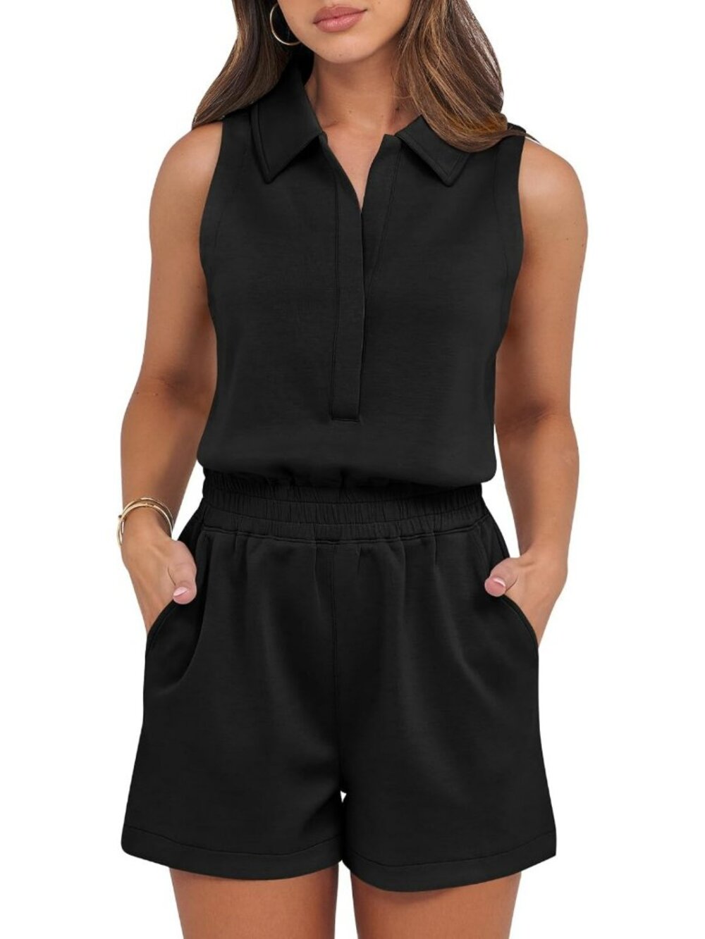 Chic Summer Sleeveless V-Neck Romper - Casual One-Piece Jumpsuit for Travel